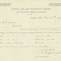 Letter from E. R. Trafford per William Beardall to Henry Shelton Sanford (February 28, 1884)