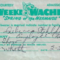 Courtesy Admission Ticket to Weeki Wachee Springs