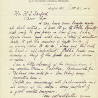 Letter from E. R. Trafford to Henry Shelton Sanford (November 21, 1884)