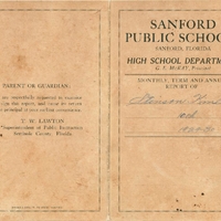 Seminole High School Report Card for Stinson Kinlaw, 1929-1930