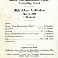 Sanford High School Commencement Program, 1920