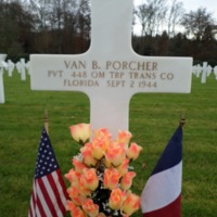 Headstone of Private Van Buren Porcher at Epinal American Cemetery and Memorial