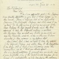 Letter from E. R. Trafford to Henry Shelton Sanford (June 20, 1884)