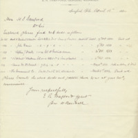 Letter from E. R. Trafford per William Beardall to Henry Shelton Sanford (April 13, 1884)